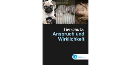 Cover des Buchs "Tierschutz: Anspruch und Wirklichkeit", mit mehreren Fotos von Missständen 